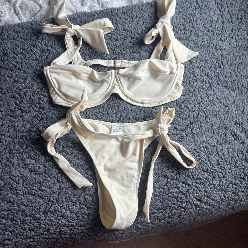 Strawberry Milk Mob Cream Bikini with Tie Details
